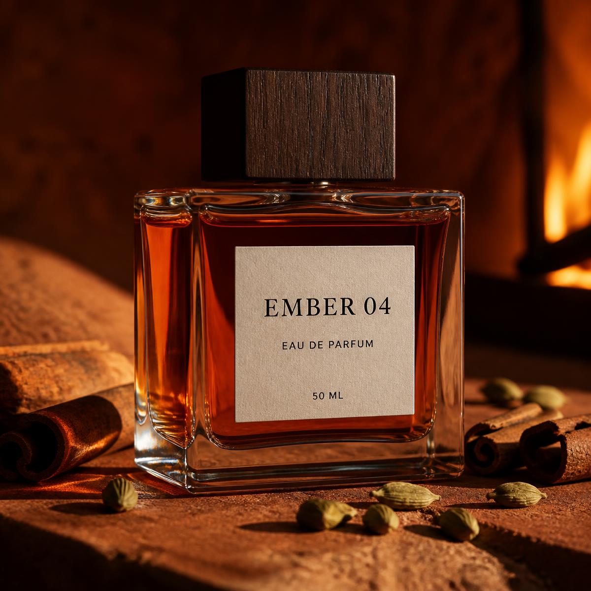 A warm amber-toned fragrance bottle in late afternoon light