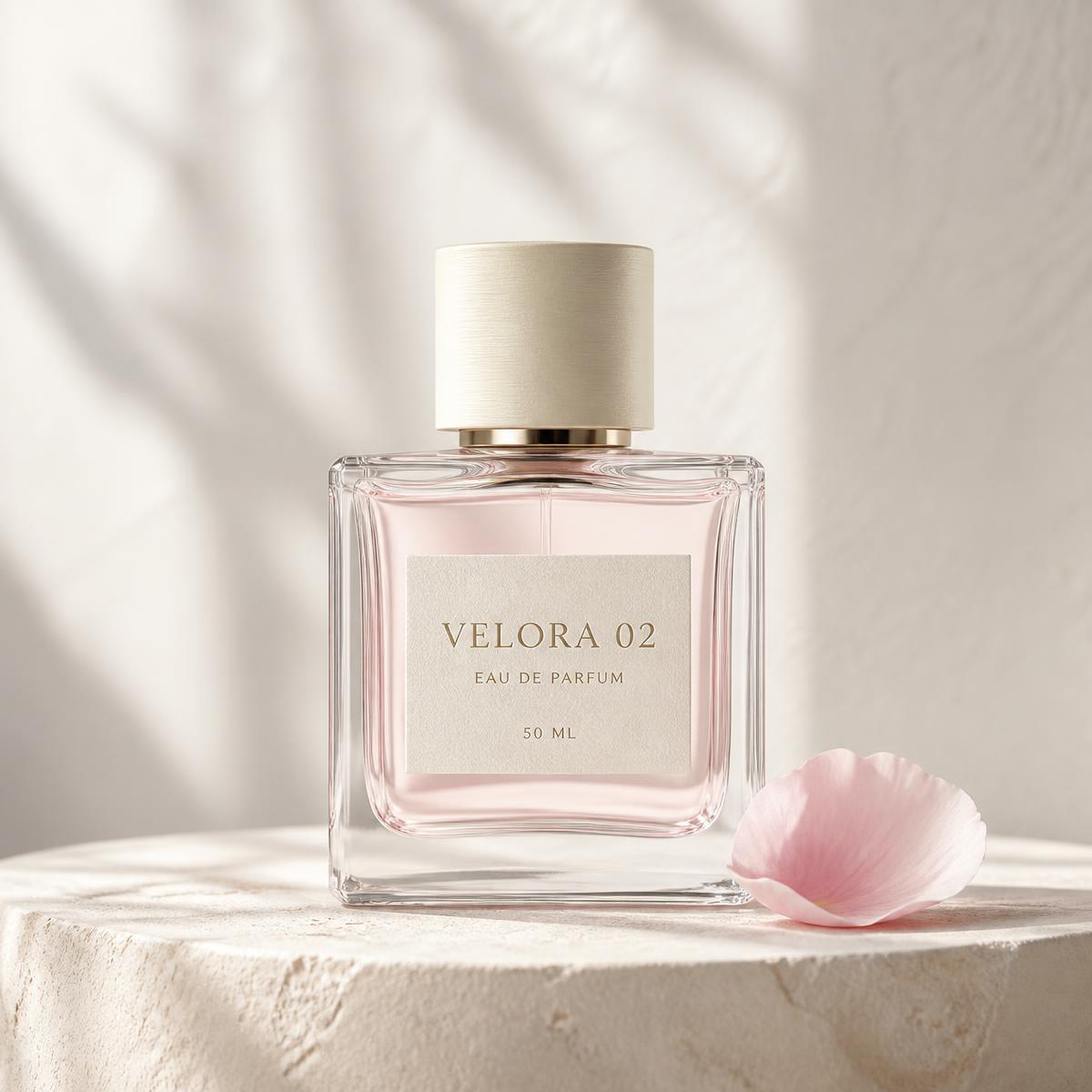 A blush-toned eau de parfum bottle with a polished atomiser